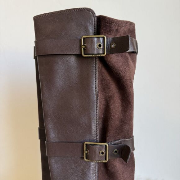 Cole Haan 7.5 Women Mid Calf Brown Leather Suede Buckle Riding Boots Equestrian - Picture 10 of 16